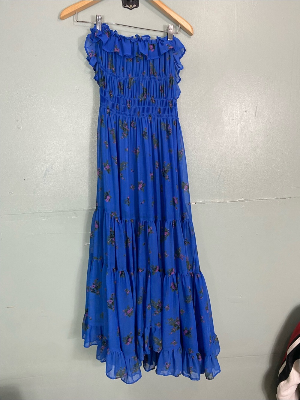 Free People Cloud Nine Maxi Dress Floral Blue Sundress Small Tiered - Picture 2 of 6